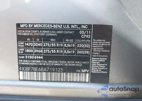 2011 Mercedes-Benz Gl 450 4Matic из США, поврежденный, VIN 4JGBF7BE6BA719125